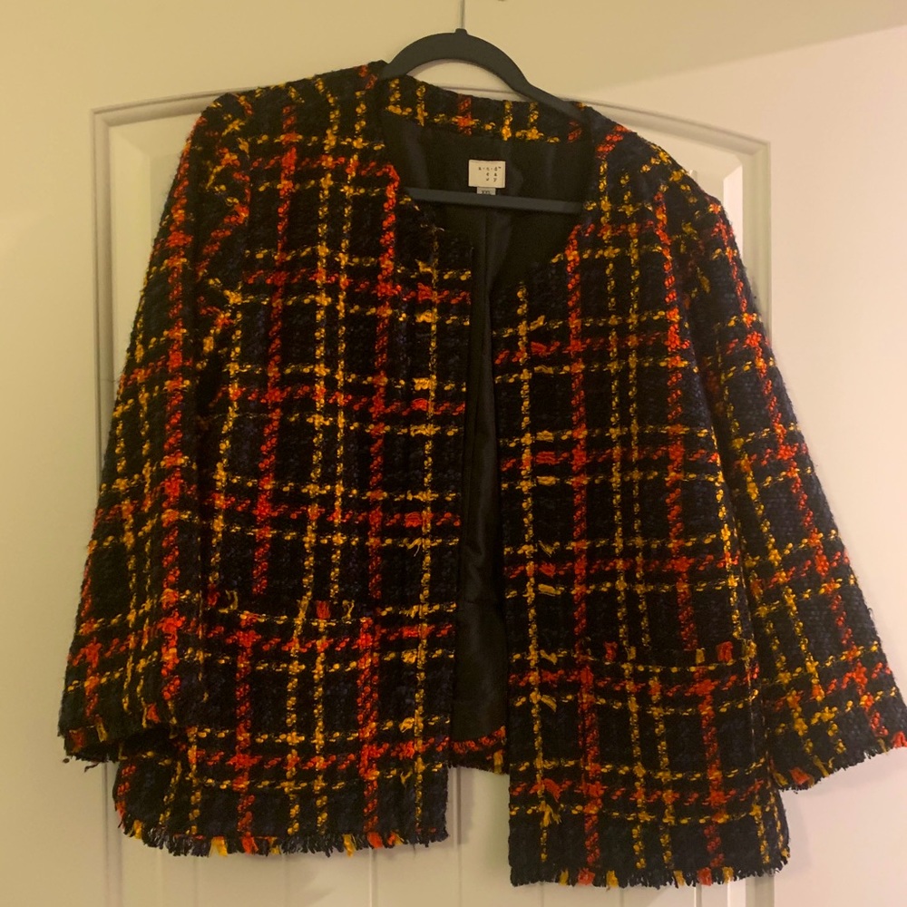 3/4 sleeve open tweed jacket